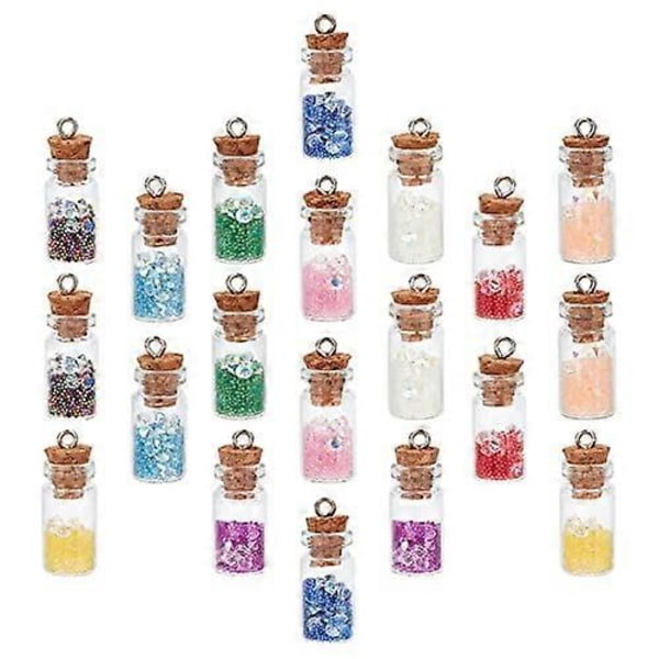 1 Ask 20 st 10 Färger Glasflaska Berlocker Transparent Mini Önskeflaska Önskeberlocker Färgglada Önskeflaskor Strass Pärlor Korkpropp för Smycken