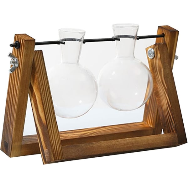 Qsdgfh Skrivebordsplante Pære Terrarium Vase Mini Sød Kreativ Hydroponiske Planter Glasvase Luftplante Glas Plantekasse Med Retro Træfod Til Indendørs Ho 2 Bulbs Vase 9.45inch*5.5inch