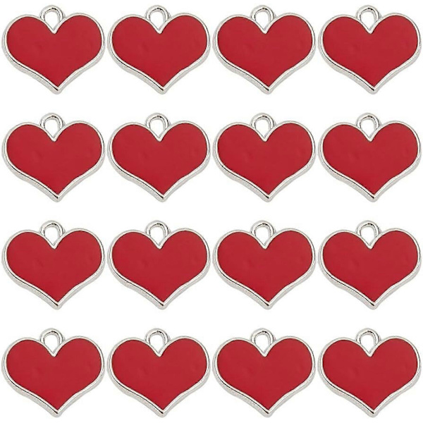 50 st Valentine Hjärtberlocker Bulk Röda Hjärtan Berlock Emali För Alltid Kärlek Söt Alla Hjärtans Dag Berlock Hjärta Form Silver Berlock för Smyckestillverkning Berlocker Nyckel