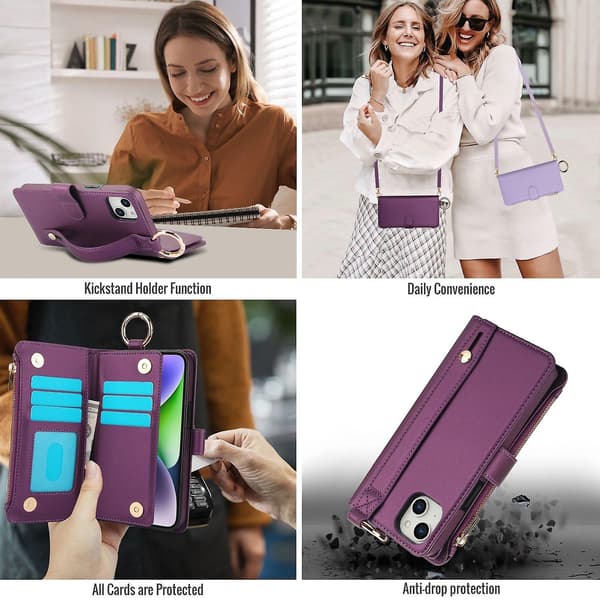 Crossbody Plånbok Läderfodral För iPhone 11 Pro Max / 11 Pro / iPhone 11 Dark purple For iPhone 11 Pro Max