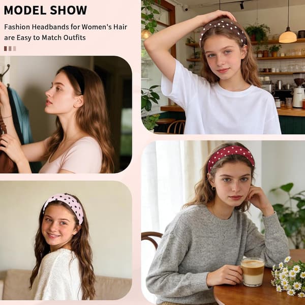 Pandebånd til kvinder, 6 stk. hårbånd til damer med prikker, trendy hårtilbehør, 6 stk. modehårbånd til kvinder
