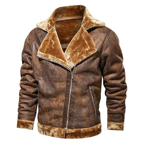 Herre Faux Læderjakke Sherpa Aviator Bomberjakke Brown L