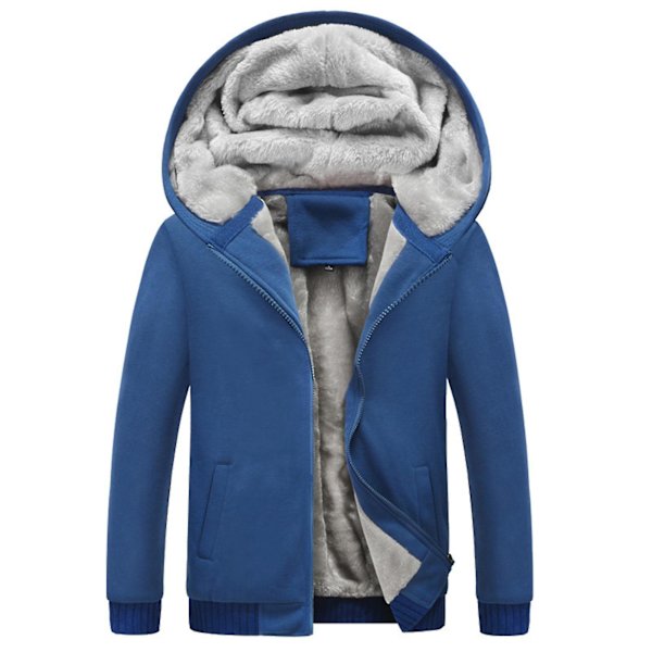 Vinter Herre Tyk Fleece Sweater Plysfor Åben Front Lynlås Cardigan Hættetrøje Ensfarvet Til Afslappet Brug Ny L Blue