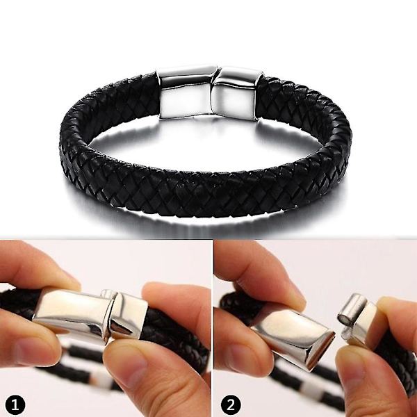 Punk armbånd til mænd læder flettet rustfrit stål magnetisk spænde vintage afslappet herre 20.5cm