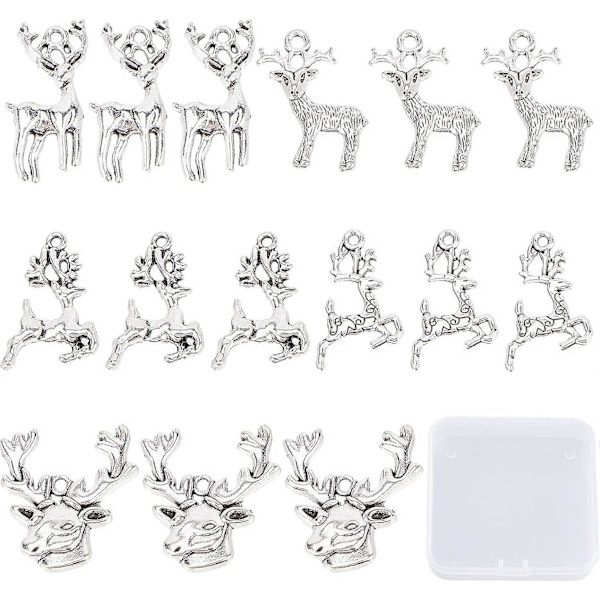 1 Ask 50 st Renvallarmband Smycken Jul Antik Silver Rensa Charm Stag Small Elk Head Djur Charm Deer Antler