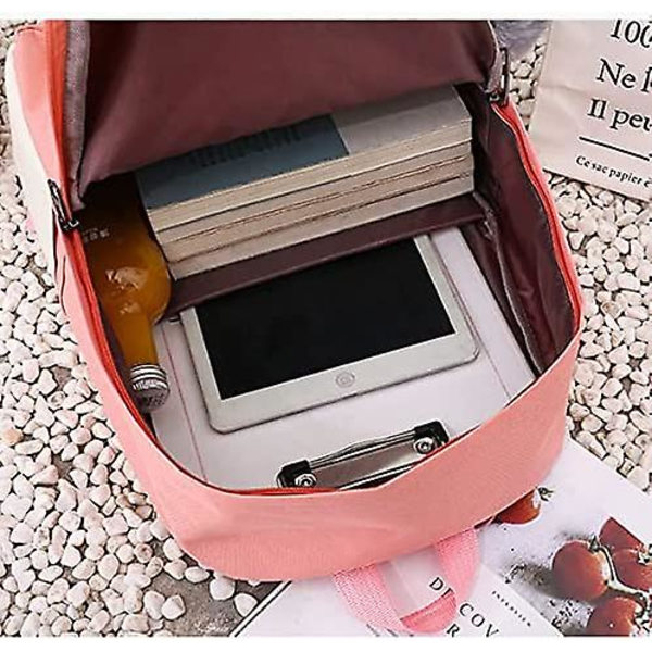 Svart kattmönstrad ryggsäck, lämplig för unga flickor och studenter Kattmönstrad söt skolväska Ryggsäck set Pink