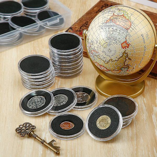 40 st 46 mm mynthållare 8 storlekar (17/20/25/27/30/35/40/46 mm) Svart skyddande packning inuti mynthållarfodral
