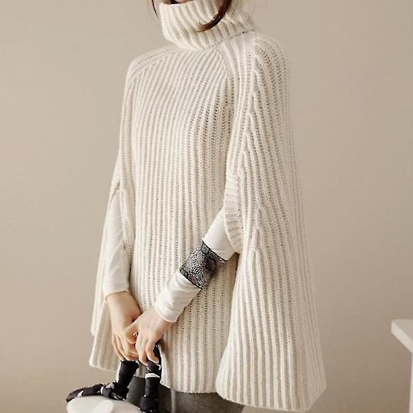 Kvinnors modekappa med hög krage, basic daglig stickad tröja i cape-stil S Gray