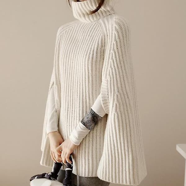 Kvinnors Modekappa Toppar Med Hög Krage Basic Daglig Stickning Tröja Cape Stil M White