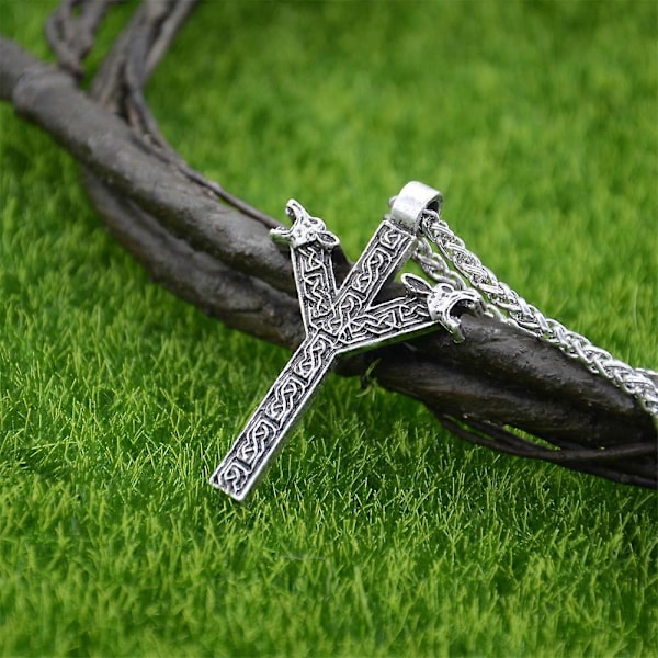 Nordiska Runor Algiz Skydd Amulett Varg Huvuden Talisman Viking Halsband Hänge Smycken Rope Chain Silver
