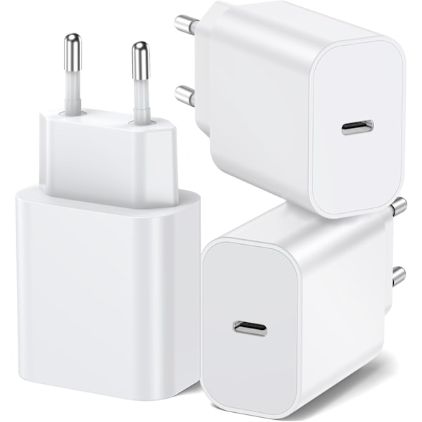 3-pack A-pple 20 W USB C Strömadapter Speciellt Utformad för iPhone USB C-kontakt med iPhone 16/15/14/13/12 Plus Pro Max Mini