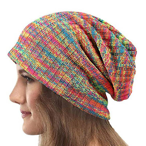 Sztxj Slouchy hue til kvinder - orange gul blandet farve strikket lang baggy slouch skull cap til vinter