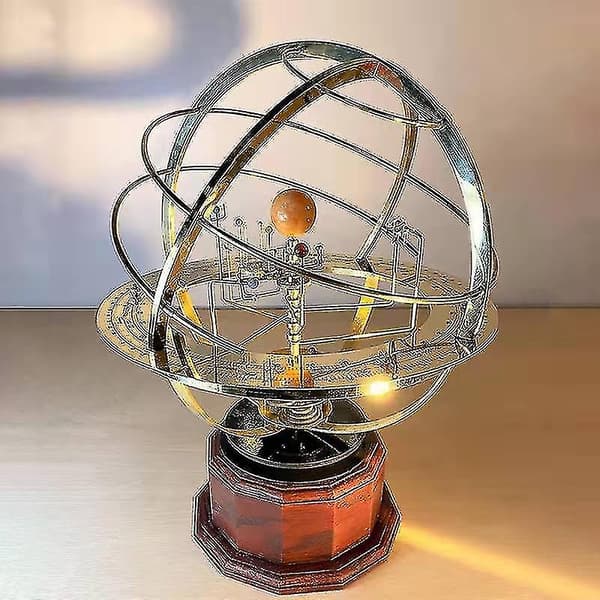 Sol System Stor Orrery Modell Roterende Metall Ornament Gold