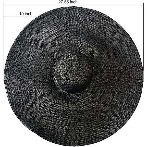 Överdimensionerade strandhattar för damer Extra stor strandhatt med bred brätte Vikbar roll-up floppy solhatt Sommar utomhus svart