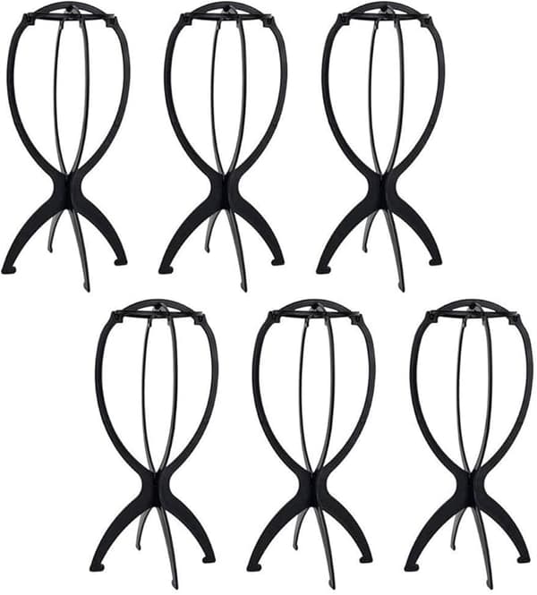 Pakke med 6 foldbare parykholdere i plast, parykholder, displaystativ til parykker/hatte
