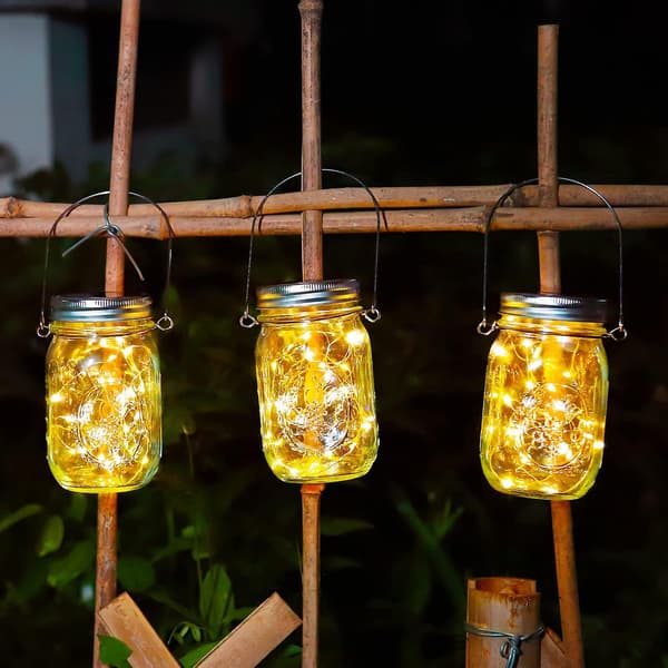 3 stk. solcellehagelys, 30 LED solcellelykt utendørs hengende, vanntette Mason Jar-lys, dekorative lys