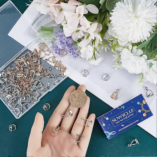 1 Ask 80 st Pärlborgen Kapsel Hexagon Pärlborgen Kapslar Klämma Borgen Ädelsten Hänge Borgen Spänne Hängande Charm Pärla Hänge Koppling Silver Guld Kula Penda