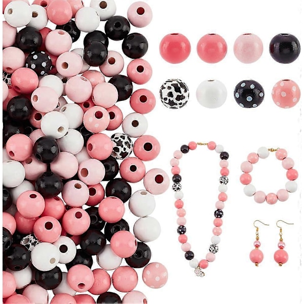 218 stk. Ko Print Træperler 16mm Træperler 8 Stilarter Malet Bondegårdsperler Pink Sorte Perler Spacer Perler til Jul Thanksgiving Hjemmefest Han