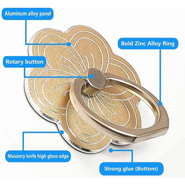 Mobiltelefonhållare för skrivbord, 360 graders rotation, vacker blomstermobiltelefonhållare kompatibel med olika fodral för mobiltelefoner, surfplattor och telefoner (guld)