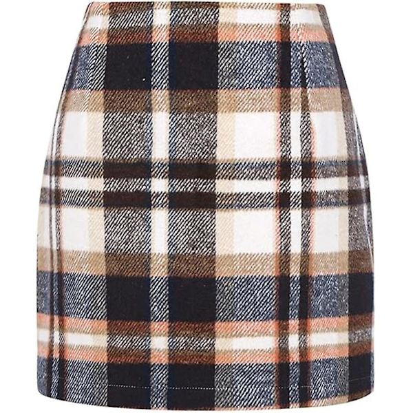 Naisten korkeavyötäröinen ruutuhame, vartalonmyötäinen lyijykynähame minihameena villasta Dark khaki XL