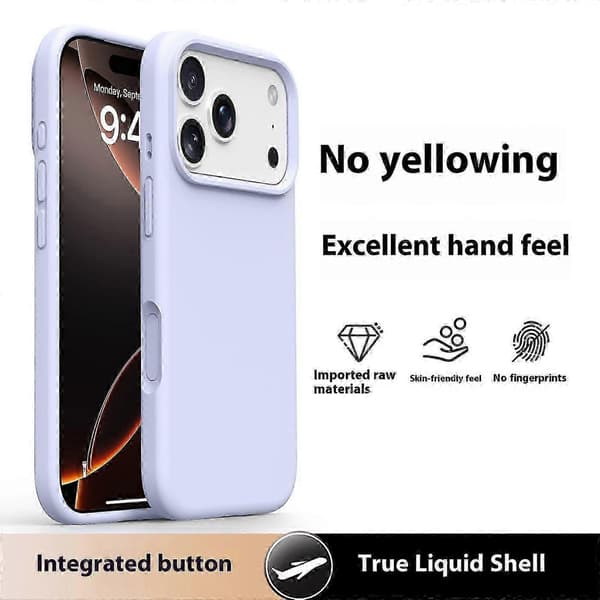 För iPhone 17 Pro Max Fodral Mjukt Mikrofiberfoder Flytande Silikon + PC Telefonfodral Misty Purple