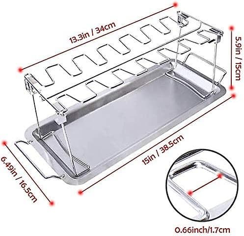 Foldbar Barbecue Kyllinge Benholder i Rustfrit Stål, med Plads til 14 Kyllinge Ben i Grillen 36cm