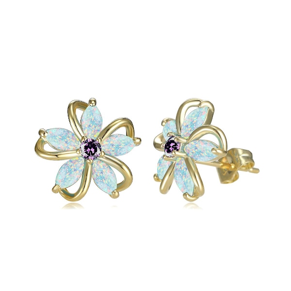 Blomsterörhängen med syntetisk vit opal, 18k guldpläterad, festdekoration för kvinnor och flickor, present, 1 par