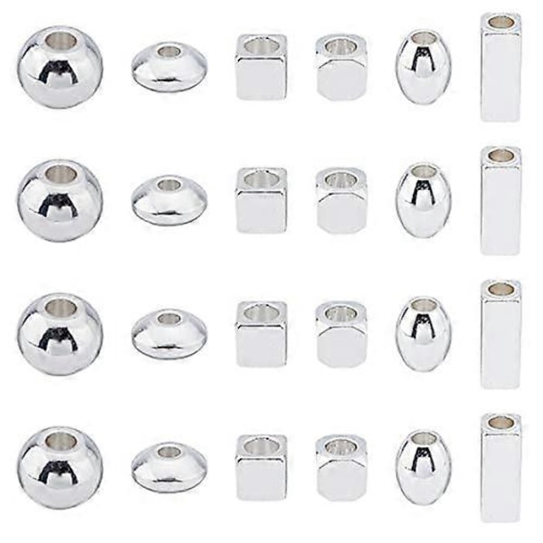 120 st 6 Storlekar Distanspärlor Rostfritt Stål Lösa Pärlor 4,5/5/6mm Kolonn & Rondelle & Ring & Platt Rund Distanspärla för DIY Smyckestillverkning Rostfritt S