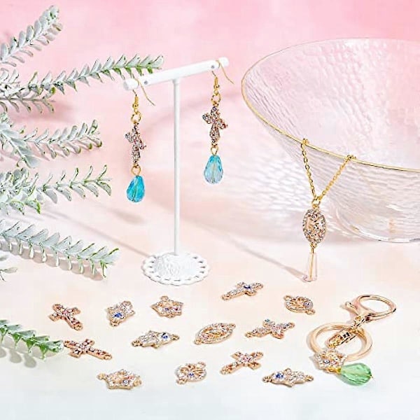 32 stk. Evil Eye-konnektorer, forgyldt rhinestone, kors, oval Hamsa-hånd, flad rund Tree of Life-led, charms, Lucky Chakra-vedhæng til smykkefremstilling