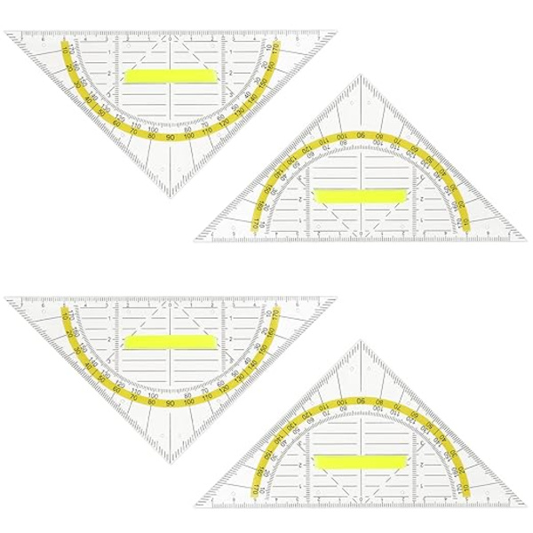 4 kpl kolmiomuotoinen asteikkolinja kahvalla, läpinäkyvä geometrinen matemaattinen kolmiolinja