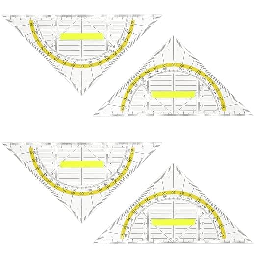 4 st triangulär skallinjal med handtag, transparent geometrisk matematisk triangellinjal