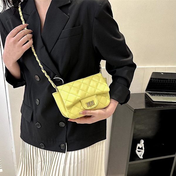 Pieni naisten käsilaukku, retro klassinen olkalaukku clutch-laukku yellow