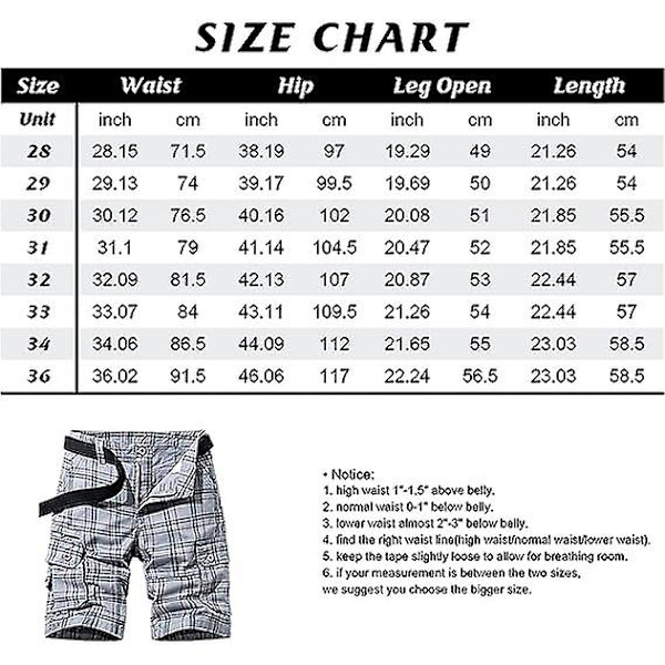 Miesten ruudulliset shortsit, väljä vyötärö, monipuoliset twill-cargo-shortsit GRAY 34