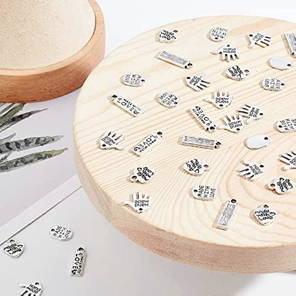 200 st 4 former Alloy Word Charms Berlocker Handgjorda med kärlek Berlocker Oval/Hjärta/Rektangel/Hand Former Smyckestillbehör för DIY Halsband