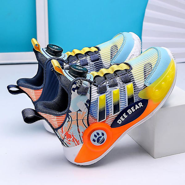 Pojkar Basketbollskor Hög Ovandel Andas Sport Skor Anti Slip Mode Sneakers 3F299 Orange EU 39