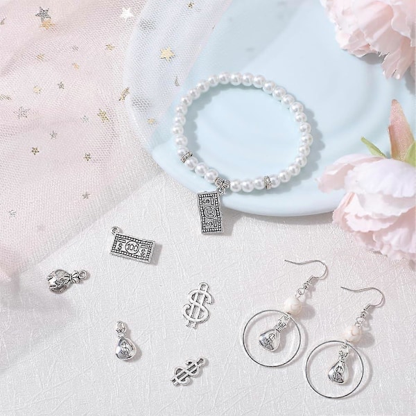1 Ask 80 st Silver Dollar Berlock Pengapåse Berlocker Antik Legering Metall Tibetansk Sedel Dollar Tecken Berlock Bulk för Smyckestillverkning Berlocker Kvinnor DIY