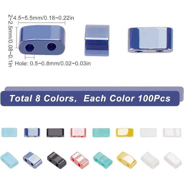 800 stk. 1/2 Tila Perler Dobbelthul Glasperler Fliseperler Bulk Glas Frøperler Mini Flad Spacer Løse Perler til Smykkefremstilling DIY Håndværk