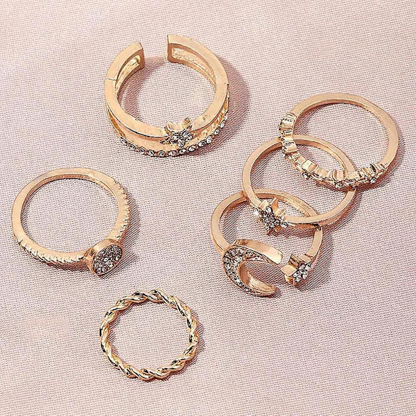 Kristallknuckle Rings Set Star Ring Guld Måne Finger Joint Stackable Ring Pour Femmes Et Filles