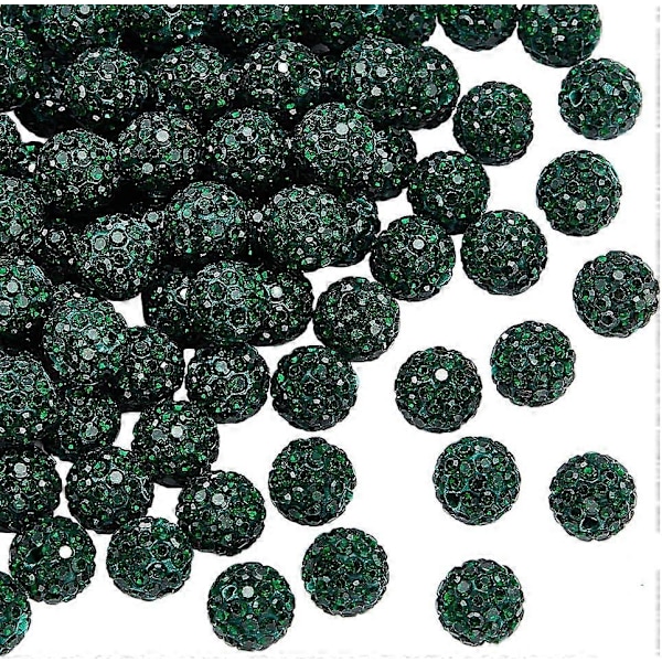 100 st Grön Rhinestone Pärlor för Jul 10mm Pave Disco Ball Lera Pärlor