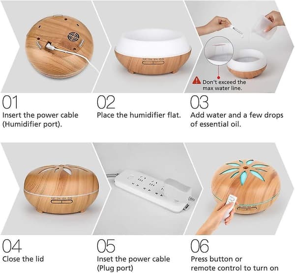 550ML Aroma Diffuser Ultralyd Nebulizer Luftfugter, Rumluftfugter Aromaterapi Olier Aromalampe m