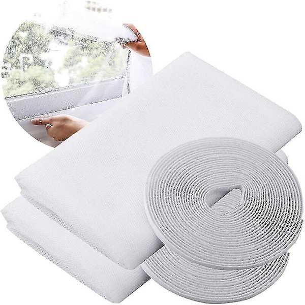 Myggenet til vindue, Insektstop Standard Vindue Myggenet, Vinduesnet, Med 2 Ruller Selvklæbende Strips, 2 Pakker, 150cm X 200cm