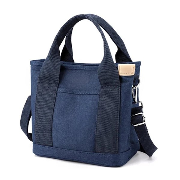 Canvas tote taske til kvinder, canvas håndtaske med flere indvendige lommer, lynlåslukning med vedhæng, ensfarvet Crossbody Dark Blue