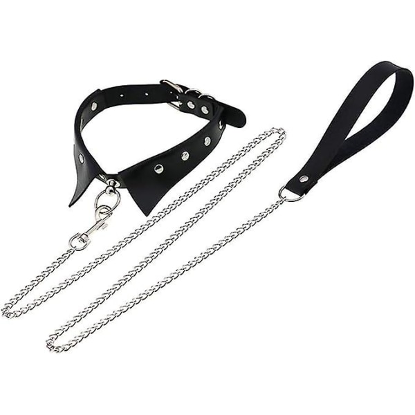 Punk Hauling Chain Pu Läder Krage Halsband Halsrem Goth Nattklubb Goth Koppel Bälten Justerbar Storlek