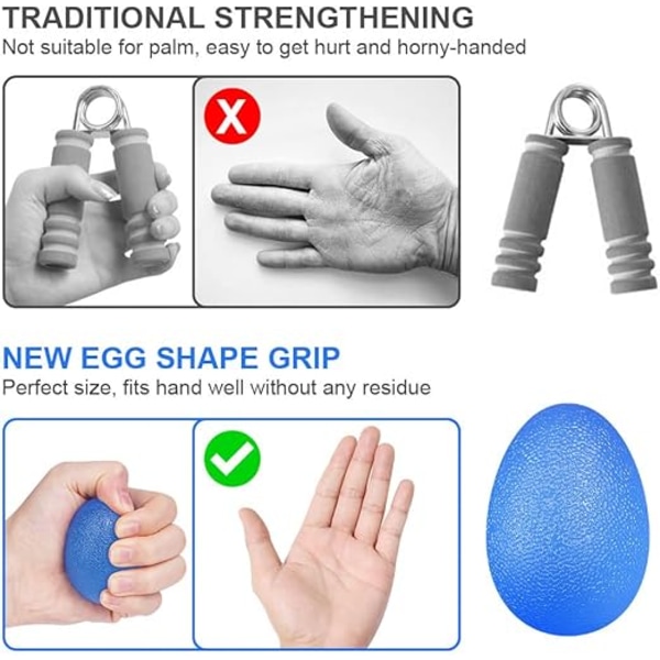 Ægformede gribebolde, 4 stykker antistressbold med forskellige hårdhedsgrader, fingergreb bolde, trykaflastning
