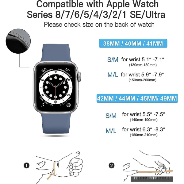 Kompatibel med Apple Watch-armband 38 mm 40 mm 41 mm, ersättningssilikonband för iwatch Series 8 7 6 5 4 3 2 1 Se Ultra, 38 mm/40 mm/41 mm-s/m, blå grå