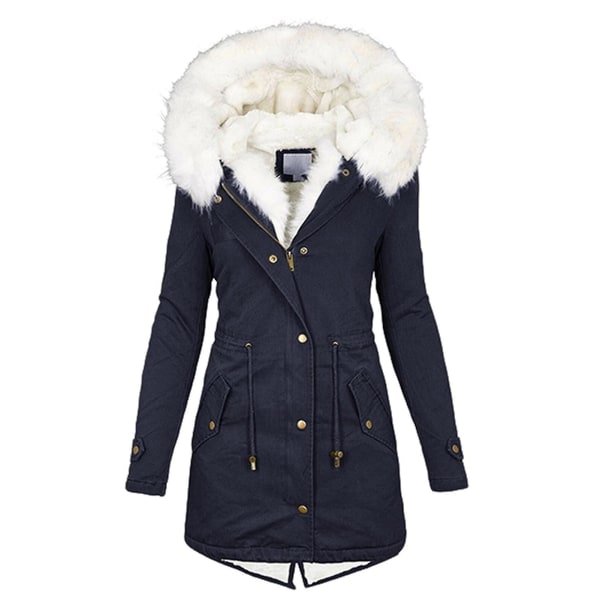 Dam Fleece Kappa med Huva Cardigan Casual Långärmad Värmande Ytterkläder För Höst Vinter Ny 4XL Navy Blue