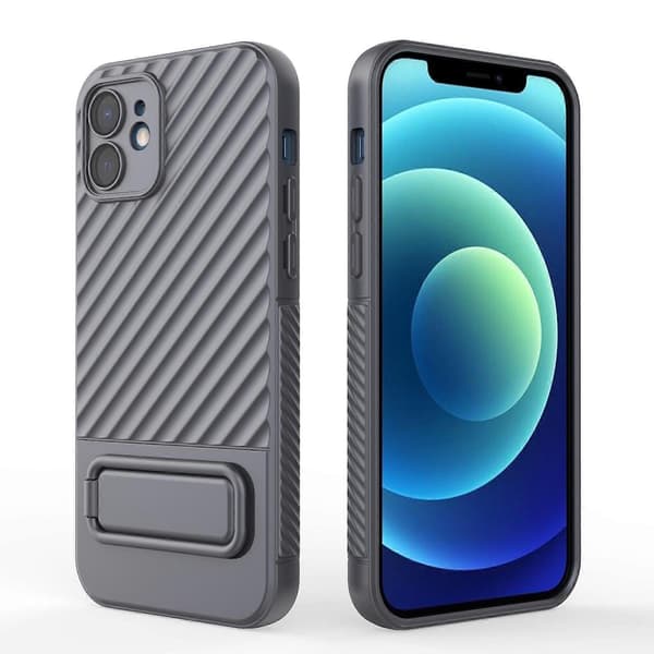 Vågig textur TPU-telefonfodral med linsskydd för iPhone 12 Grey