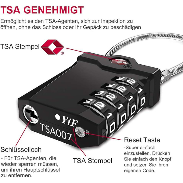 Tsa Bagagelås 2 Stycken. Tsa Lås 4 Siffror. Kombinationslås Resväska. Kabelgåva