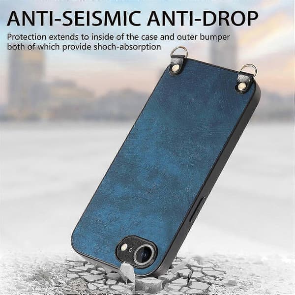 Retro læder telefoncover med justerbar rem til Iphone 16e - Lilla Blue