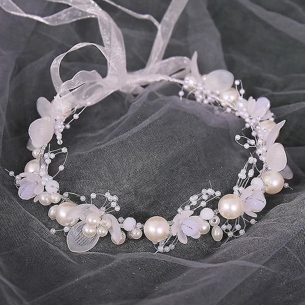 Bröllopsdiadem med pärlor, lätt och elegant stil, bekväm White